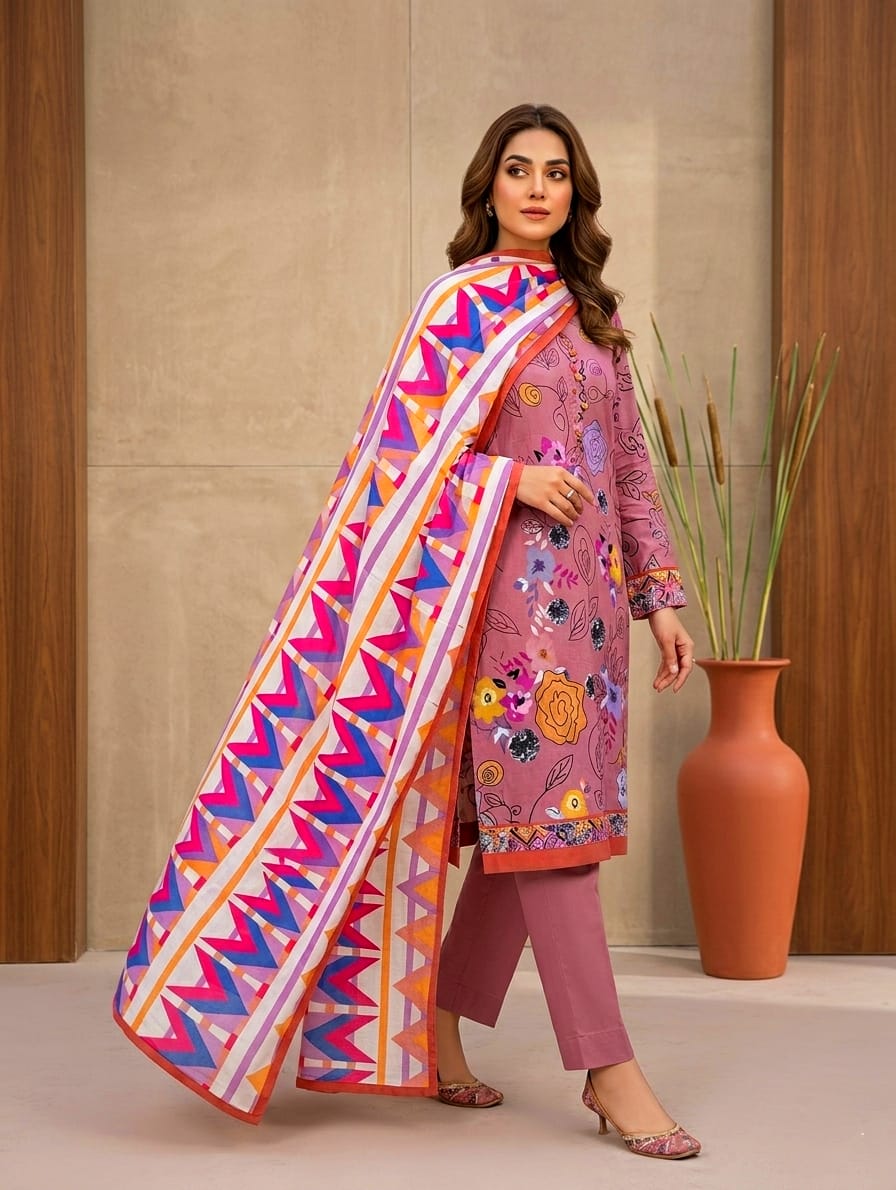 3 Pcs Lawn Unstitched Suit 124