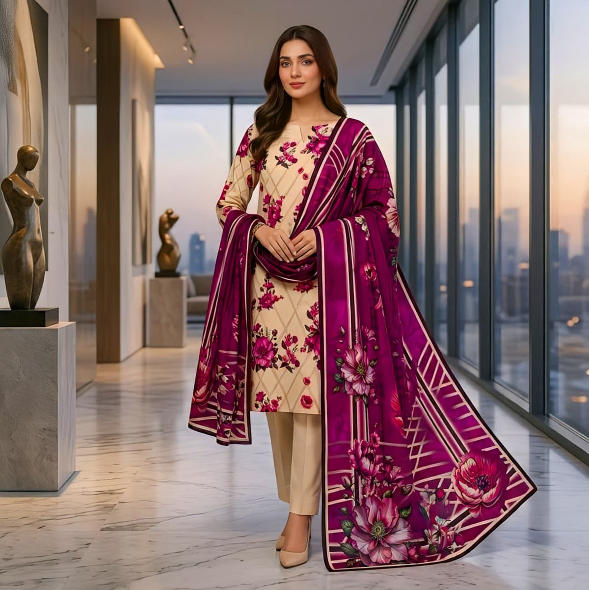 3 Pcs Lawn Unstitched Suit 125