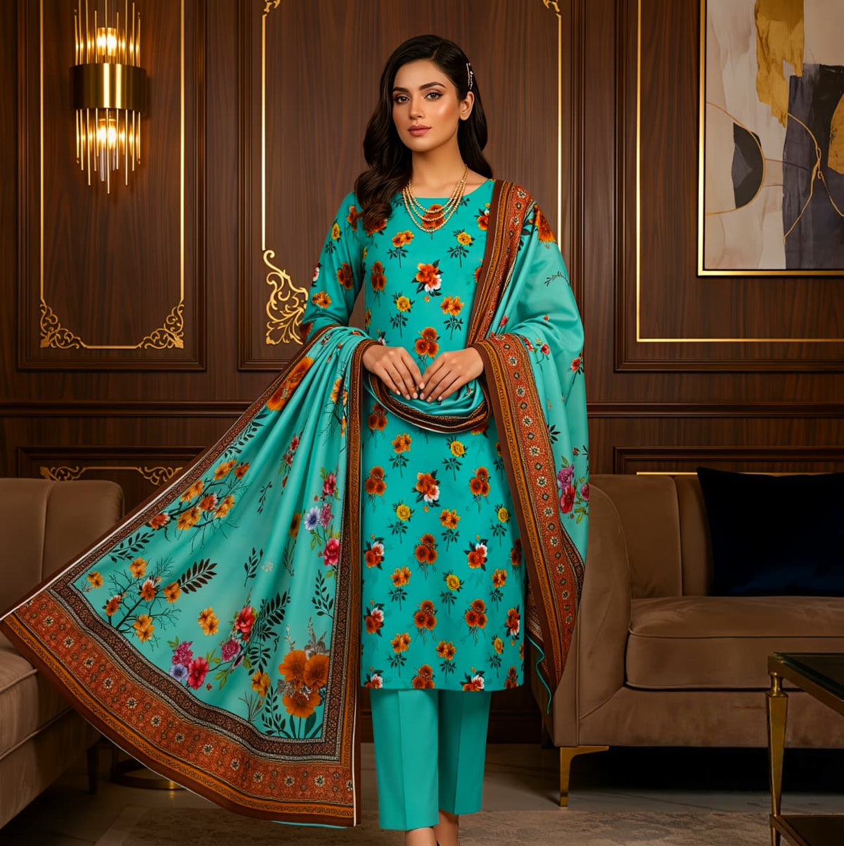 3 Pcs Lawn Unstitched Suit 128