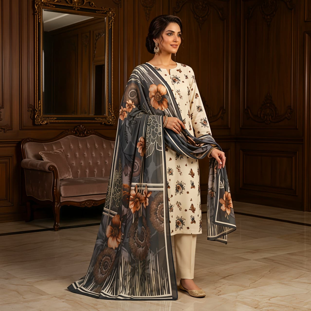 3 Pcs Lawn Unstitched Suit 129